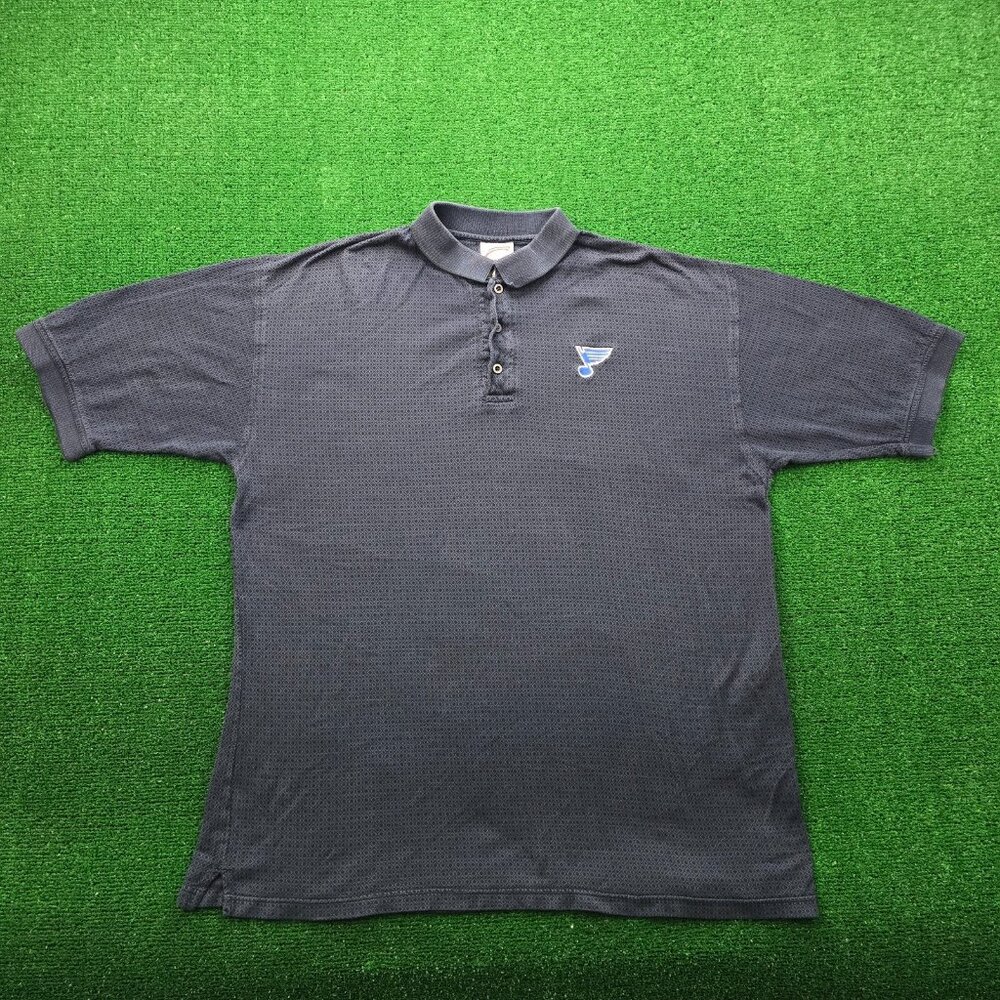 St Louis Blues Polo Shirt Mens Large Black Short Sleeve Vintage NHL Hockey‎
